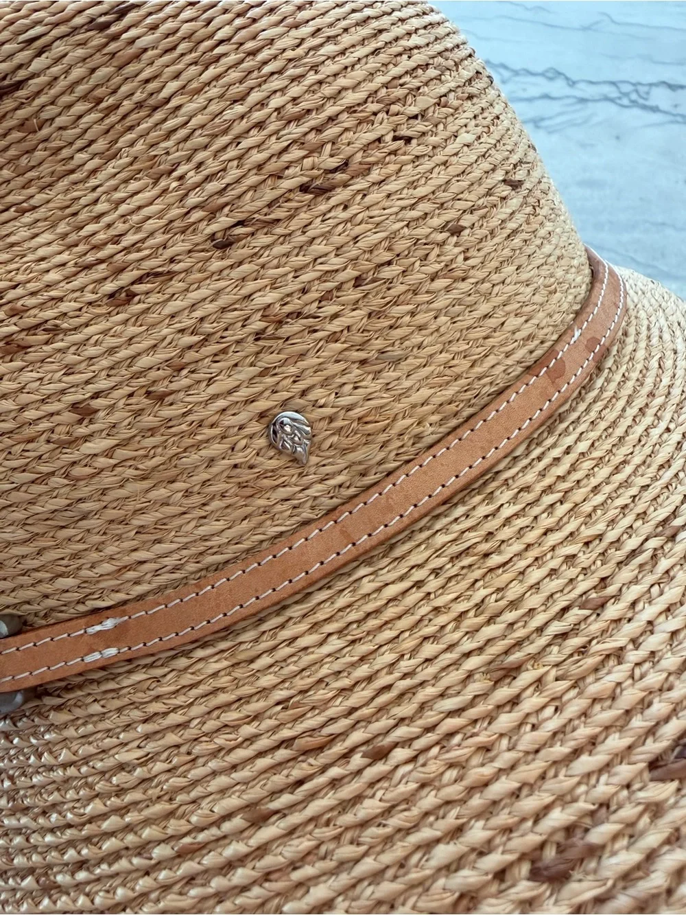 Helen Kaminski Wide Brim Straw Sun Hat in Natural Tan with Leather Trim